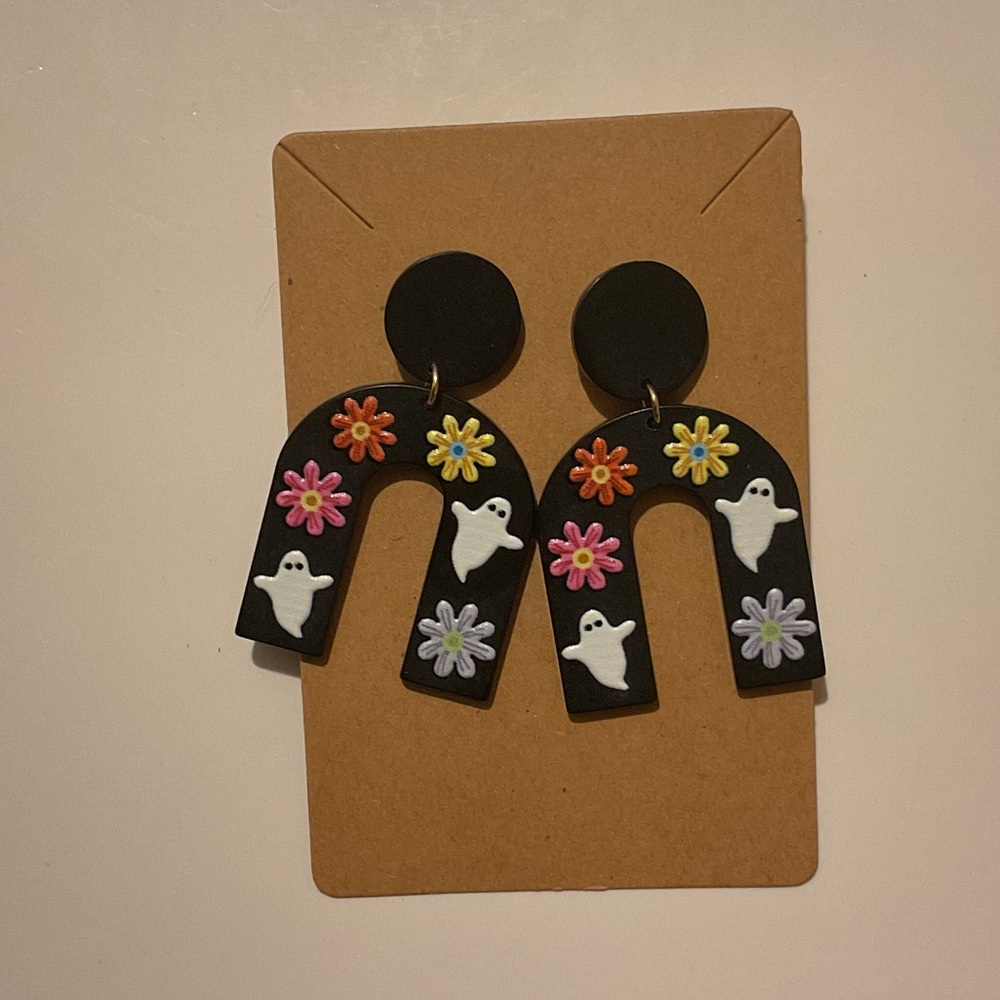 Fashion Jewelry Black Ghost and Flower Earrings